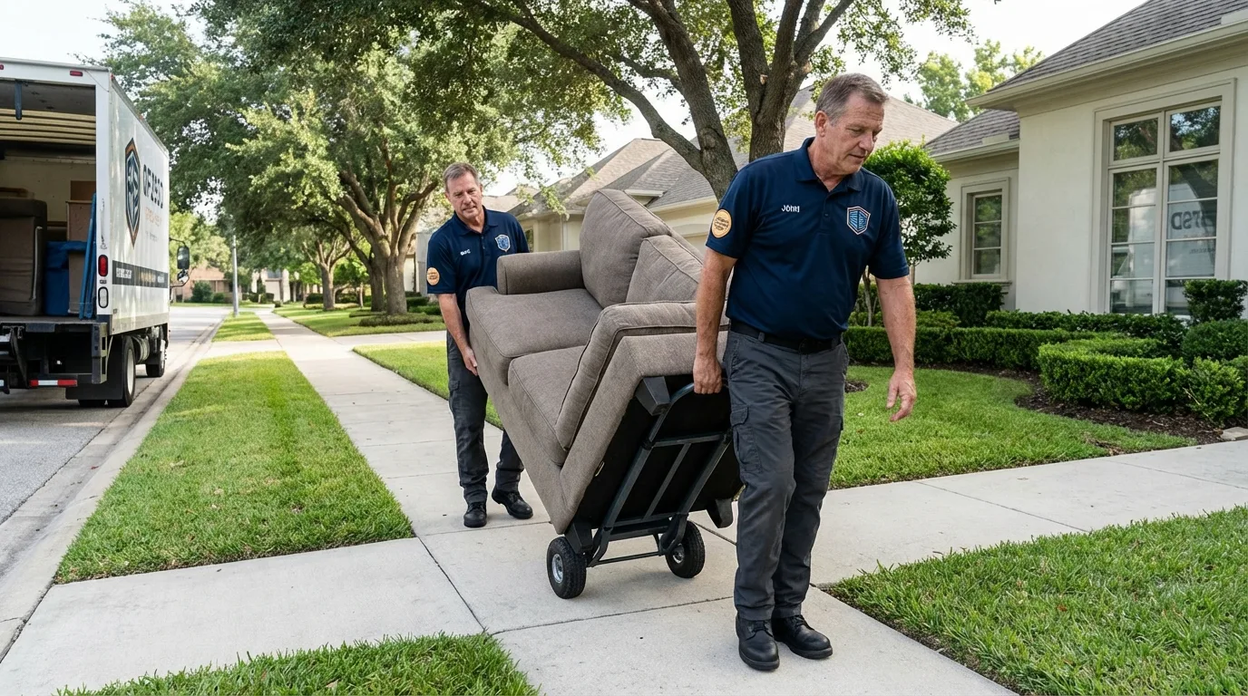 Local residential moving crew loading furniture in Sandston, VA