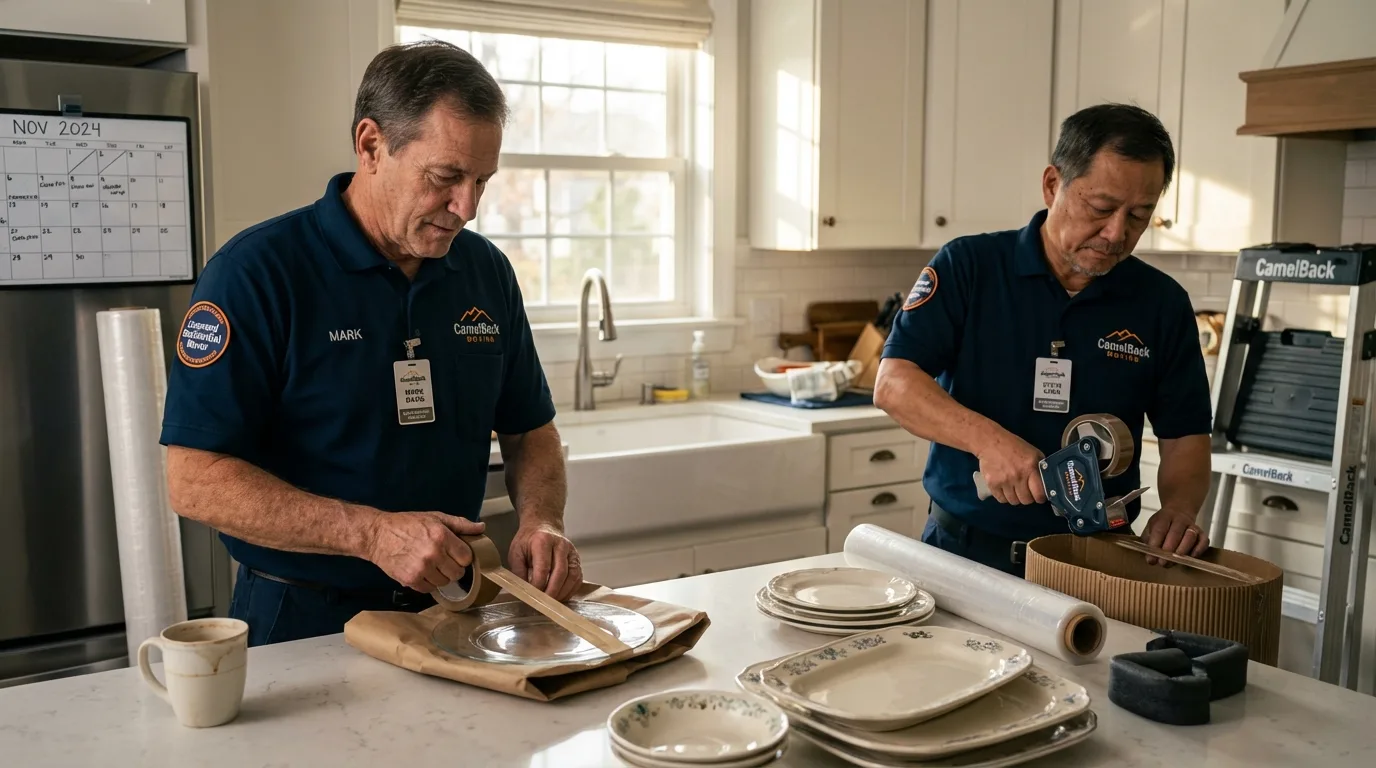 Professional crew packing kitchen dishware in Sandston, VA